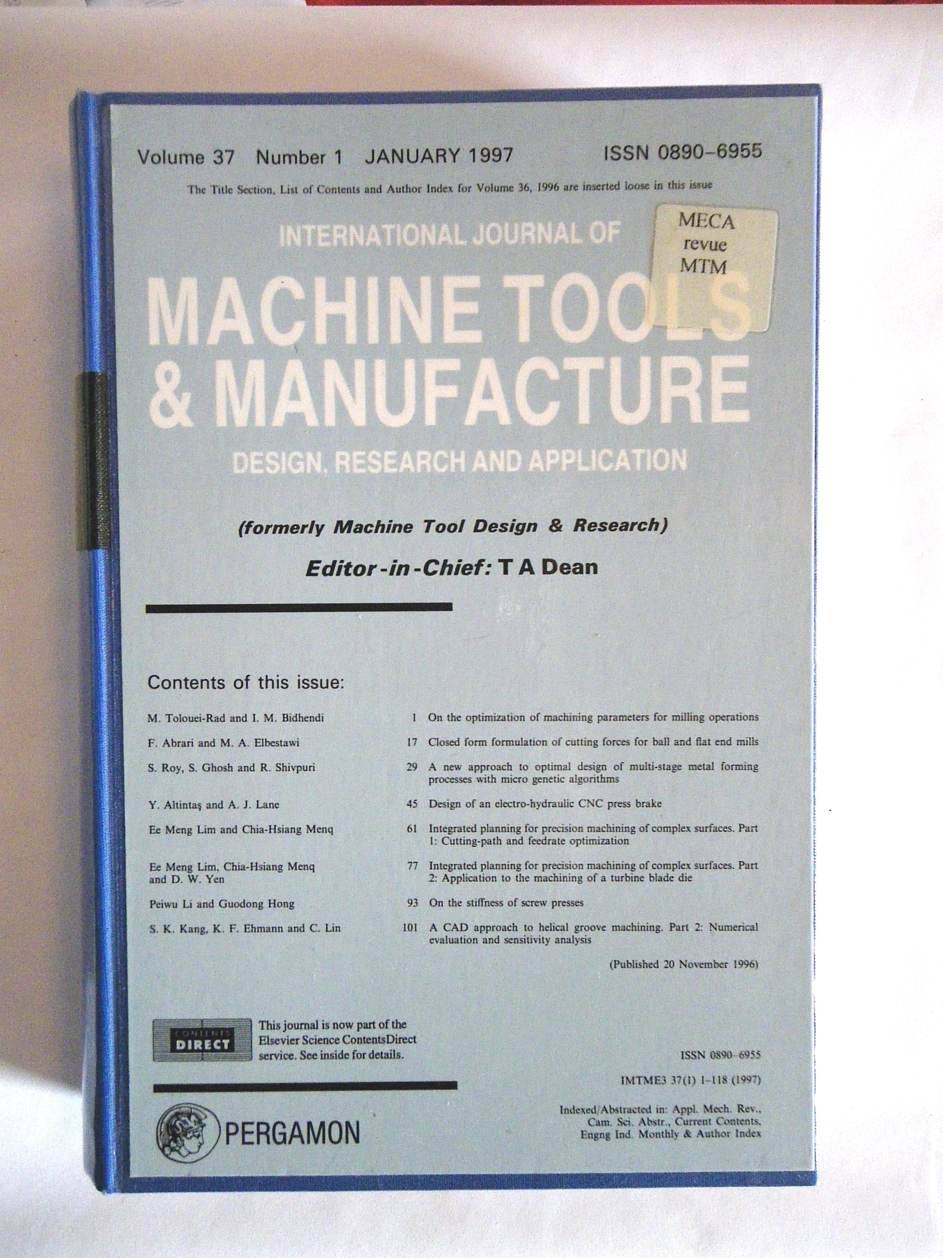 INTERNATIONAL JOURNAL OF MACHINE TOOLS AND MANUFACTURE DESIGN ...